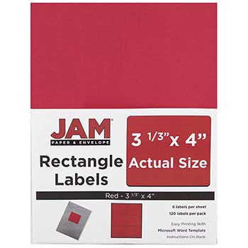 JAM Paper Shipping Address Labels, Large, 3 1/3&quot; x 4&quot;, Red, 120 Labels