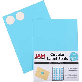 JAM Paper Circle Label Sticker Seals, 1 2/3&quot; Diameter, Blue, 120 Labels