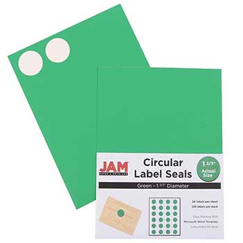 JAM Paper Circle Label Sticker Seals, 1 2/3&quot; Diameter, Green, 120 Labels