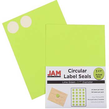 JAM Paper Circle Label Sticker Seals, 1 2/3&quot; Diameter, Ultra Lime Green, 120 Labels