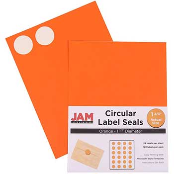 JAM Paper Circle Label Sticker Seals, 1 2/3&quot; Diameter, Orange, 120 Labels