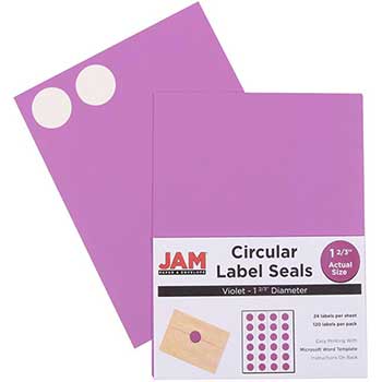 JAM Paper Circle Label Sticker Seals, 1 2/3&quot; Diameter, Violet, 120 Labels