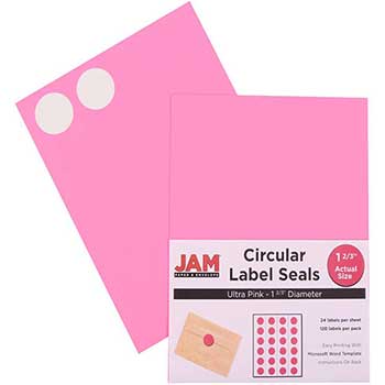 JAM Paper Circle Label Sticker Seals, 1 2/3&quot; Diameter, Ultra Pink, 120 Labels