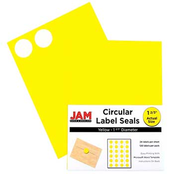 JAM Paper Circle Label Sticker Seals, 1 2/3&quot; Diameter, Yellow, 120 Labels