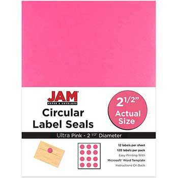 JAM Paper Circle Label Sticker Seals, 2 1/2&quot; Diameter, Ultra Pink, 120 Labels