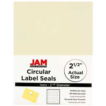 JAM Paper Circle Label Sticker Seals, 2 1/2&quot; Diameter, Ivory, 120 Labels