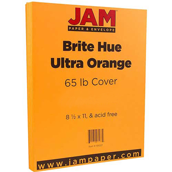 JAM Paper Cardstock, 65 lb, 8.5&quot; x 11&quot;, Brite Hue Ultra Orange, 50 Sheets/Pack