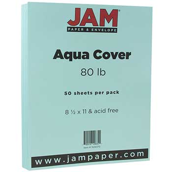 JAM Paper Cardstock, 100 lb, 8.5&quot; x 11&quot;, Aqua, 50 Sheets/Pack