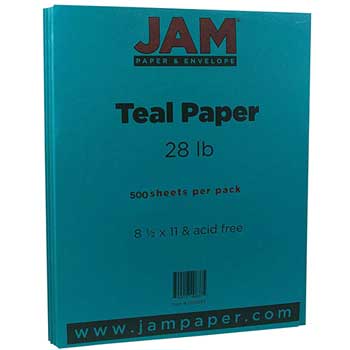 JAM Paper Colored Paper, 28 lb, 8.5&quot; x 11&quot;, Teal Blue, 500 Sheets/Ream
