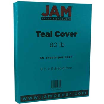 JAM Paper Cardstock, 80 lb, 8.5&quot; x 11&quot;, Teal, 50 Sheets/Pack