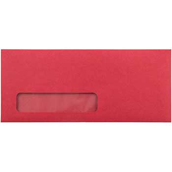 JAM Paper #10 Business Window Envelopes, 4 1/8&quot; x 9 1/2&quot;, Red Recycled, 500/BX
