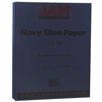 JAM Paper Colored Matte Paper, 28 lb, 8.5&quot; x 11&quot;, Navy Blue, 50 Sheets/Pack