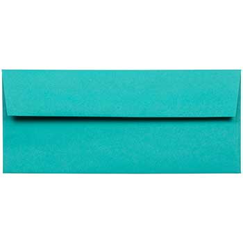JAM Paper #10 Business Envelopes, 4 1/8&quot; x 9 1/2&quot;, Sea Blue Recycled, 100/PK
