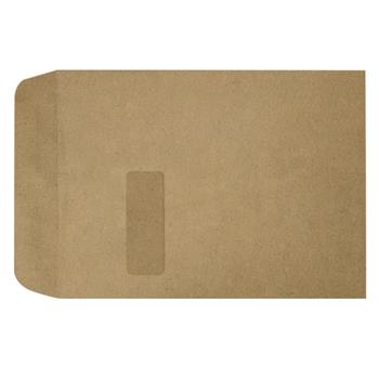 JAM Paper Open End Window Envelopes, 9 in x 12 in, 70 lb, Brown, Peel and Seal, 500/Pack