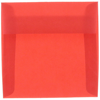 JAM Paper Translucent Vellum Envelopes, 6 1/2&quot; x 6 1/2&quot;, Primary Red, 250/BX
