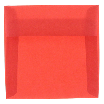 JAM Paper Translucent Vellum Envelopes, 6 1/2&quot; x 6 1/2&quot;, Primary Red, 50/PK