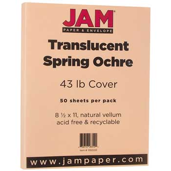 JAM Paper Translucent Vellum Cardstock, 43 lb, 8.5&quot; x 11&quot;, Chartham Spring Ochre, 50 Sheets/Pack