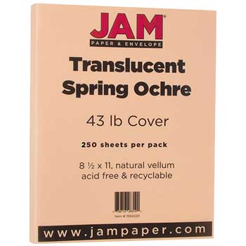 JAM Paper Translucent Vellum Cardstock, 43 lb, 8.5&quot; x 11&quot;, Chartham Spring Ochre, 250 Sheets/Ream