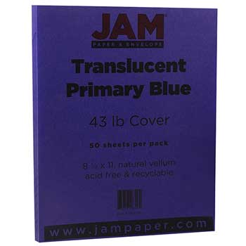 JAM Paper Translucent Vellum Cardstock, 43 lb, 8.5&quot; x 11&quot;, Chartham Primary Blue, 50 Sheets/Pack