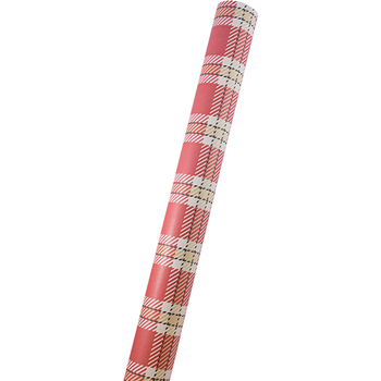 JAM Paper Christmas Design Wrapping Paper, Kraft Red Plaid, 25 sq. ft. Roll