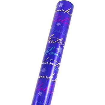 JAM Paper Holiday Wrapping Paper, Blue Hanukkah Script, 25 sq. ft. Roll