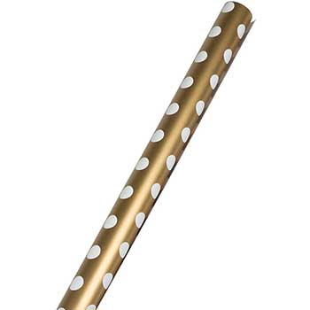 JAM Paper Wrapping Paper, Dots, 25 sq. ft., Gold with White Dots