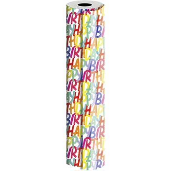 JAM Paper Wrapping Paper, Everyday, 1666 sq. ft., Rainbow Birthday
