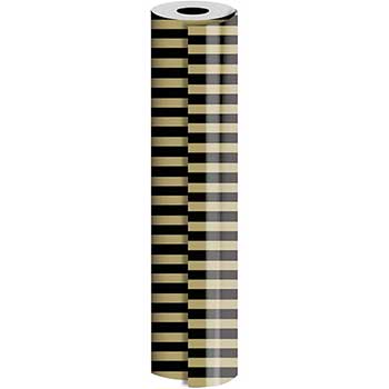 JAM Paper Wrapping Paper, Everyday, 1666 sq. ft., Black Gold Stripe
