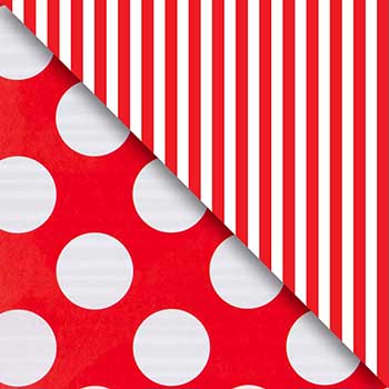 JAM Paper Wrapping Paper, Everyday, Double-Sided, 416 sq. ft., Red Dot &amp; Stripe