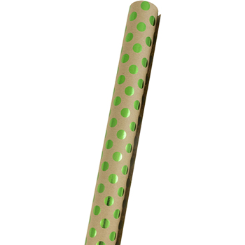 JAM Paper Kraft Wrapping Paper, Green Dots, 25 sq. ft. Roll