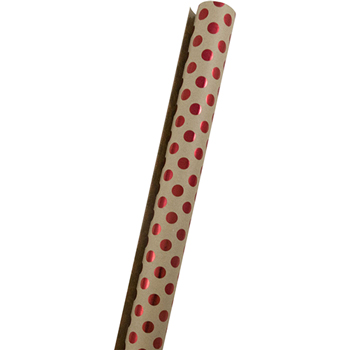 JAM Paper Christmas Design Wrapping Paper, Red Dots, Kraft, 25 sq. ft. Roll