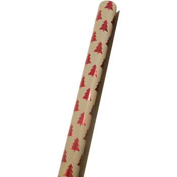 JAM Paper Christmas Design Wrapping Paper, Red Trees, Kraft, 25 sq. ft. Roll