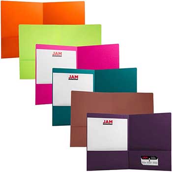 JAM Paper Premium Matte Cardstock Twin Pocket Folders, Assorted Fashion Colors, 6/PK