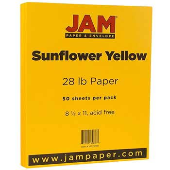 JAM Paper Colored Paper, 28 lb, 8.5&quot; x 11&quot;, Sunflower Yellow, 50 Sheets/Pack