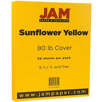 JAM Paper Cardstock, 80 lb, 8.5&quot; x 11&quot;, Sunflower Yellow, 50 Sheets/Pack
