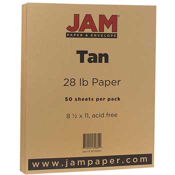 JAM Paper Colored Paper, 8 1/2 x 11, 28lb Tan, 50/PK