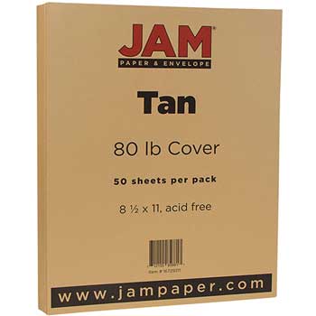 JAM Paper Cardstock, 80 lb, 8.5&quot; x 11&quot;, Tan, 50/PK