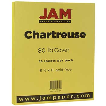 JAM Paper Cardstock, 80 lb, 8.5&quot; x 11&quot;, Chartreuse, 50 Sheets/Pack