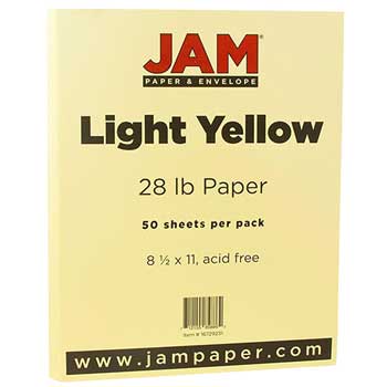 JAM Paper Colored Paper, 28 lb, 8.5&quot; x 11&quot;, Light Yellow, 50 Sheets/Pack