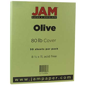 JAM Paper Cardstock, 8 1/2 x 11, 80lb Basis Olive, 50/PK