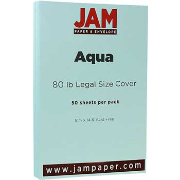 JAM Paper Cardstock, 80 lb, 8.5&quot; x 14&quot;, Aqua, 50 Sheets/Pack