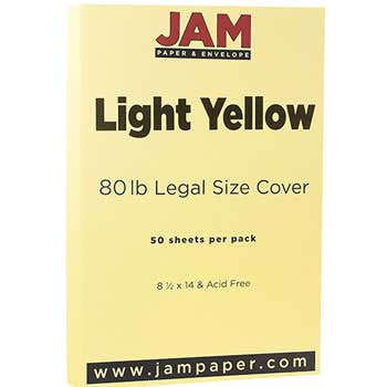 JAM Paper Cardstock, 80 lb, 8.5&quot; x 14&quot;, Light Yellow, 50 Sheets/Pack