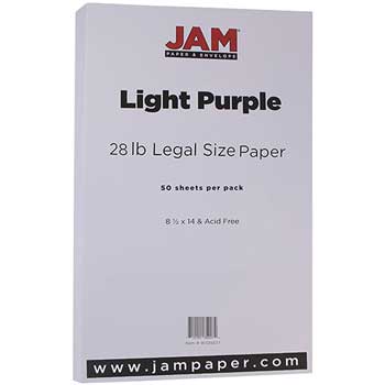 JAM Paper Colored Paper, 28 lb, 8.5&quot; x 14&quot;, Light Purple, 50 Sheets/Pack