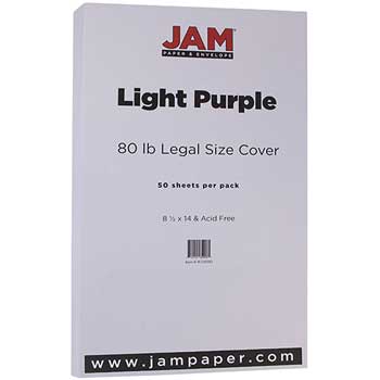 JAM Paper Cardstock, 8 1/2 x 14, 80lb Basis Light Purple, 50/PK
