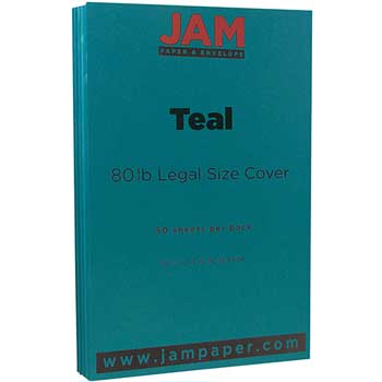 JAM Paper Cardstock, 80 lb, 8.5&quot; x 14&quot;, Teal, 50 Sheets/Pack