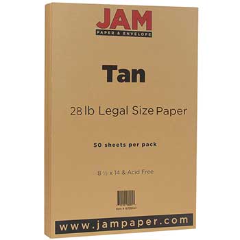 JAM Paper Colored Paper, 28 lb, 8.5&quot; x 14&quot;, Tan, 50 Sheets/Pack