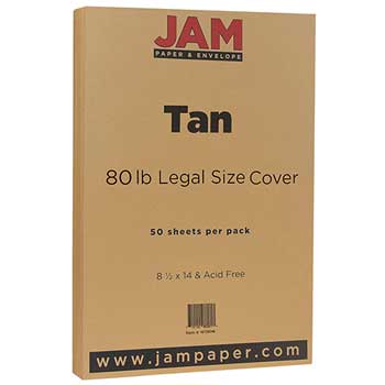 JAM Paper Cardstock, 8 1/2 x 14, 80lb Basis Tan, 50/PK