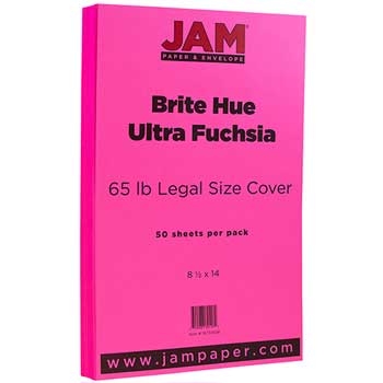 JAM Paper Cardstock, 65 lb, 8.5&quot; x 14&quot;, Brite Hue Ultra Fuchsia Pink, 50 Sheets/Pack