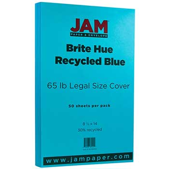 JAM Paper Cardstock, 65 lb, 8.5&quot; x 14&quot;, Brite Hue Blue, 50 Sheets/Pack
