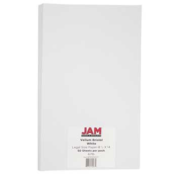 JAM Paper Vellum Bristol Cardstock, 67 lb, 8.5&quot; x 14&quot;, White, 50 Sheets/Pack